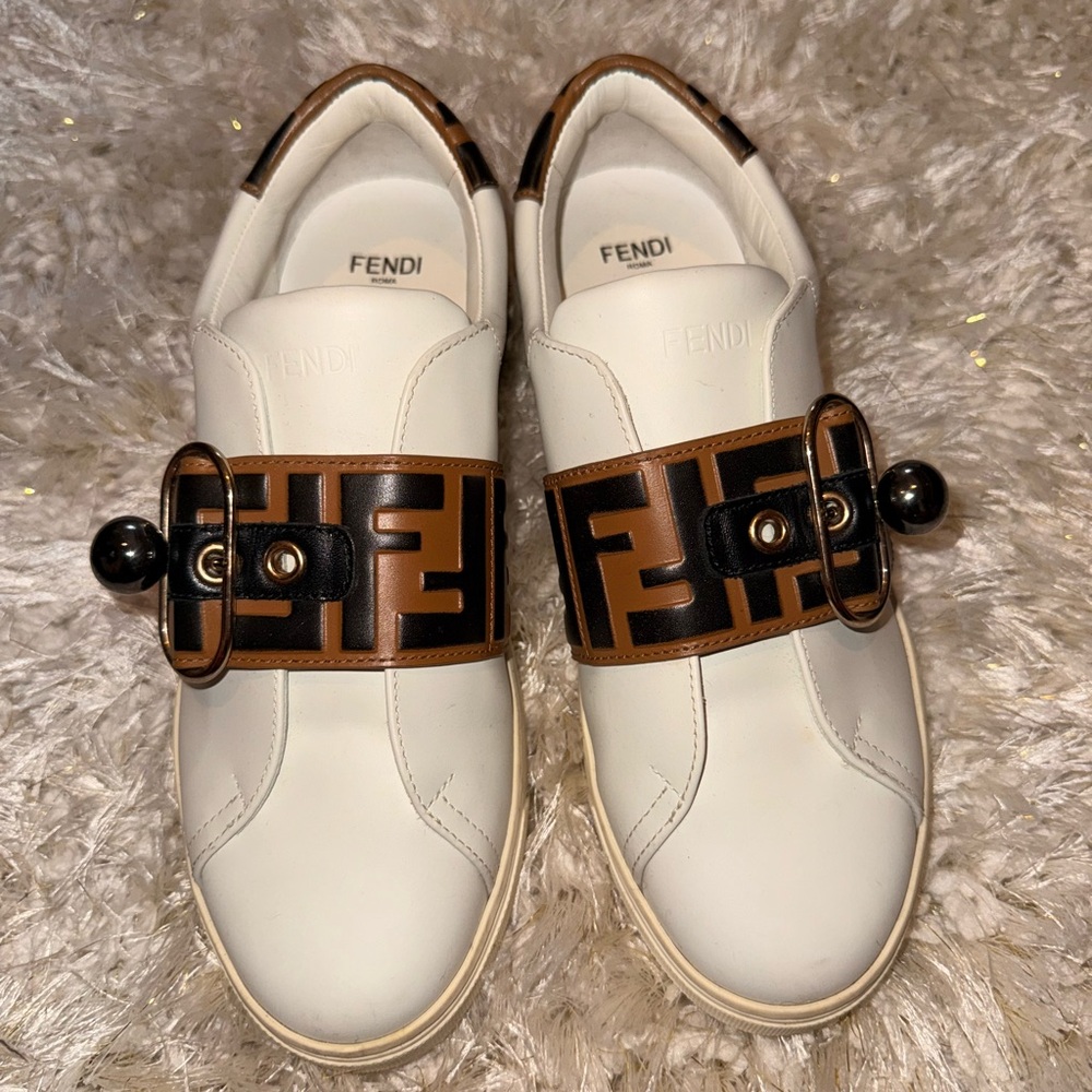 Fendi White and Brown Sneakers